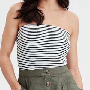 american eagle black and white striped tube top